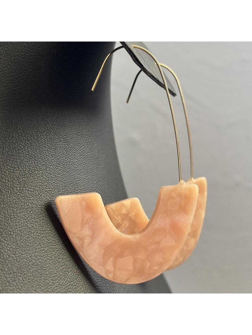 Light Peach Resin Hoop Earrings with Gold Tone Wire